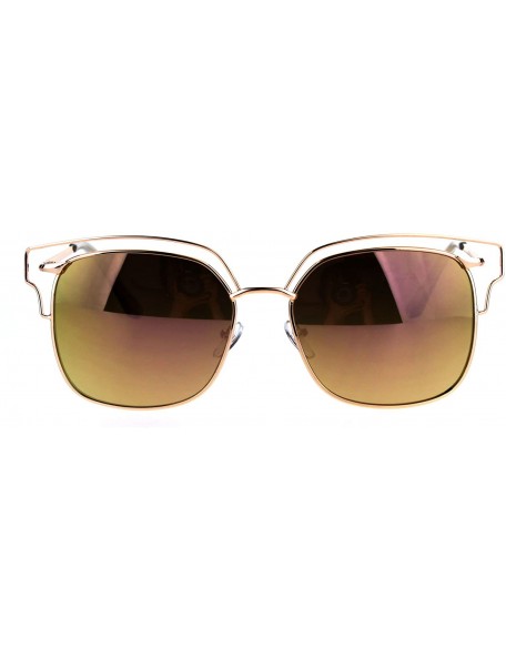 Rectangular Womens Oceanic Color Lens Wire Half Metal Rim Retro Fashion Sunglasses - Purple Mirror - CP182YM3OXR $15.02