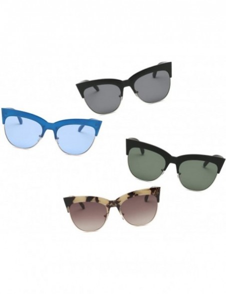 Oversized Women Half Frame Round Cat Eye Fashion Sunglasses - Blue - CJ18IS2TSRK $11.06