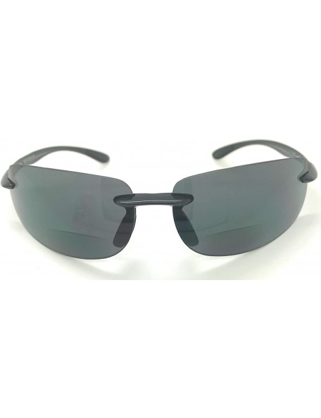 Wrap Bifocal Sunglasses Rimless Wrap Sun Readers - Black Frame/Smoke Lens - C218L0O750M $10.81