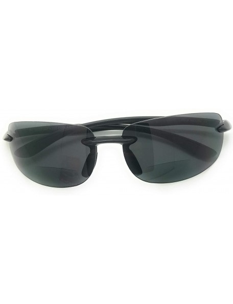 Wrap Bifocal Sunglasses Rimless Wrap Sun Readers - Black Frame/Smoke Lens - C218L0O750M $10.81