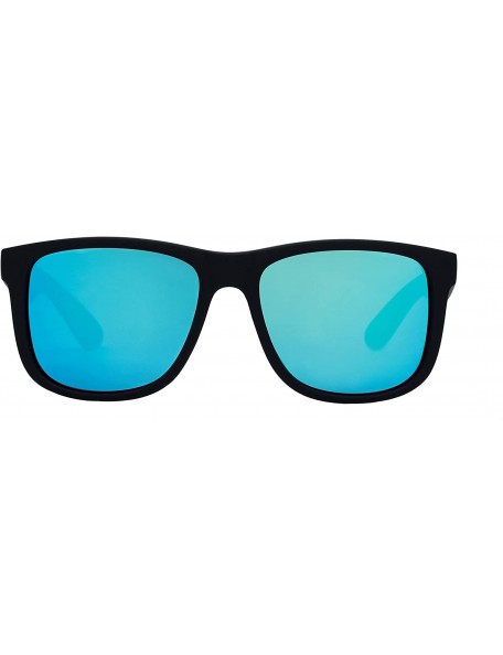 Square Unisex Polarized Square Sunglasses - Black Rubber Square Frame With Blue Mirror Lens - C4196HLLUQR $8.87