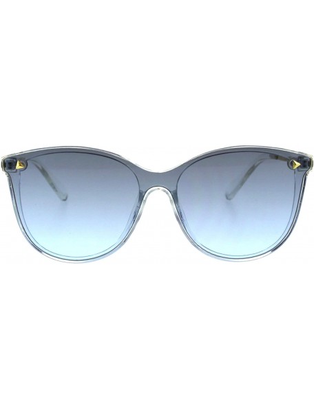 Shield Oceanic Gradient Color Lens Shield Horn Mod Trendy Sunglasses - Clear Grey Blue - C418EXMH0MK $9.47