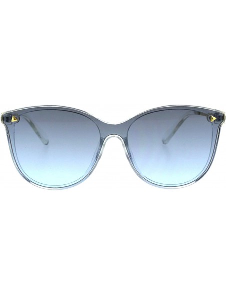 Shield Oceanic Gradient Color Lens Shield Horn Mod Trendy Sunglasses - Clear Grey Blue - C418EXMH0MK $9.47