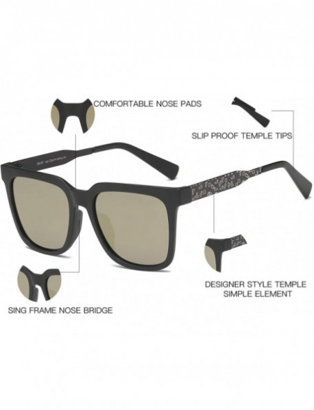 Oversized Unisex Polarized Sunglasses Square UV400 Brand Designer Sun glasses - Gold Brown - CE18H8HANUL $17.39