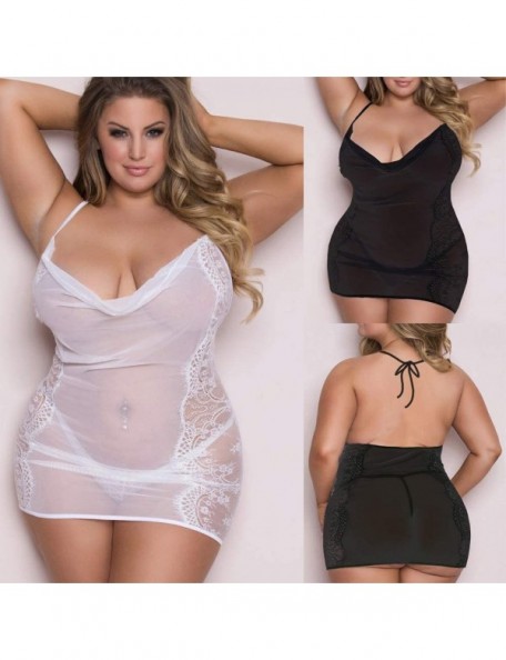 Sport Women Plus Size Bandage Babydoll Set Lace Muslin Sexy Lingerie with G-String - White - CB18U08MIWT $7.89