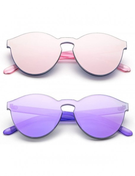 Rimless One Piece Oversized Rimless Sunglasses Transparent Clear Candy Color Cateye Sunglasses - 2 Pack - Pink & Purple - CB1...