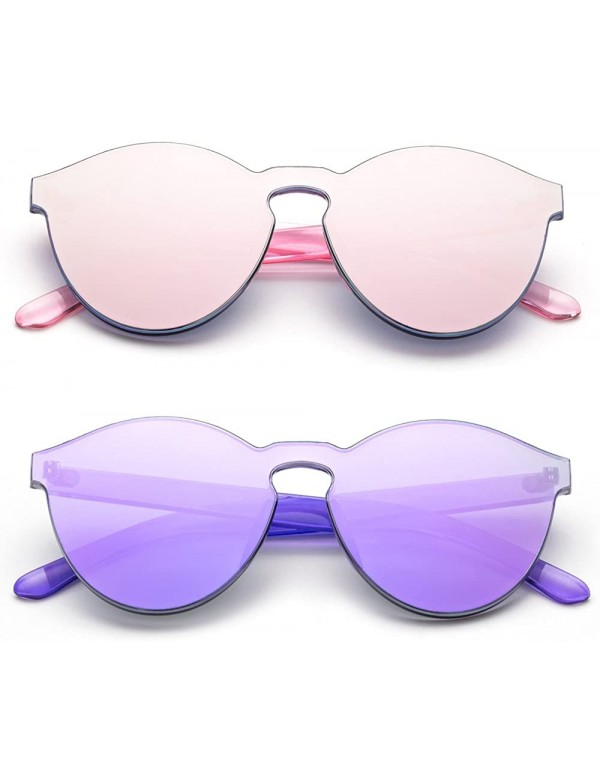 Rimless One Piece Oversized Rimless Sunglasses Transparent Clear Candy Color Cateye Sunglasses - 2 Pack - Pink & Purple - CB1...