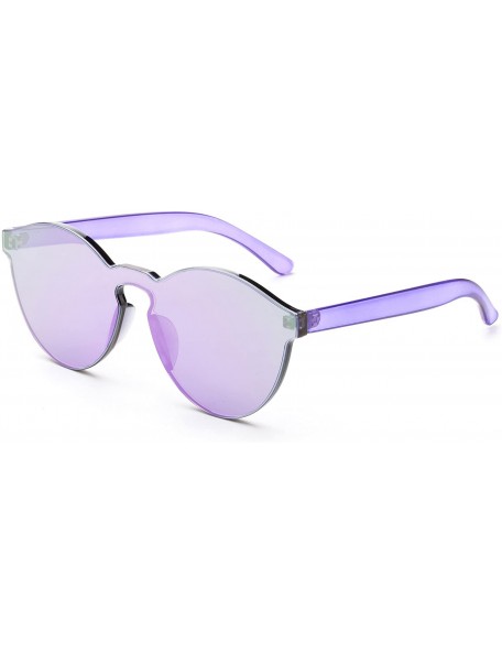 Rimless One Piece Oversized Rimless Sunglasses Transparent Clear Candy Color Cateye Sunglasses - 2 Pack - Pink & Purple - CB1...