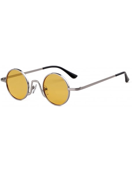 Round Retro Small Round Sunglasses for Men Women Vintage John Lennon Style Metal Frame - Silver Frame/Yellow Lens - C118KA829...