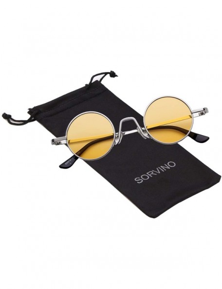 Round Retro Small Round Sunglasses for Men Women Vintage John Lennon Style Metal Frame - Silver Frame/Yellow Lens - C118KA829...