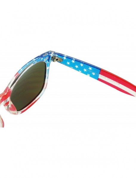 Round Patriotic American Flag Clear Round Retro Blue Mirrored Stars Stripes 4th of July Sunglasses - Blue Mirrored Lens - CY1...