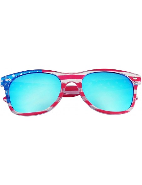 Round Patriotic American Flag Clear Round Retro Blue Mirrored Stars Stripes 4th of July Sunglasses - Blue Mirrored Lens - CY1...