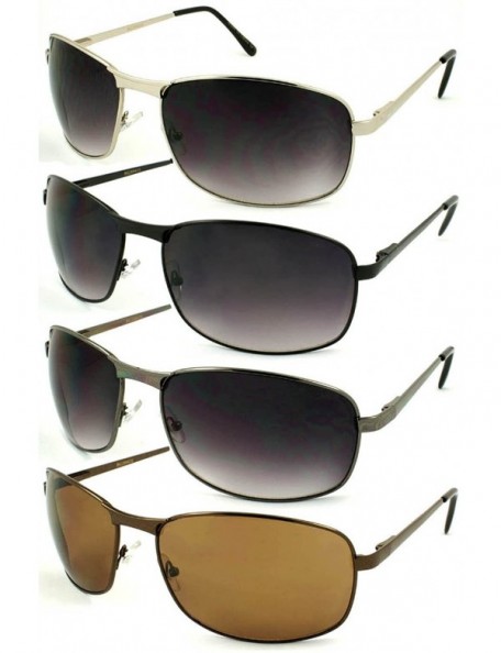 Rectangular Over-sized Rectangular Metal Frame Sunglasses w/Spring Hinge BG20843S - Brown - C011807TD7D $8.24