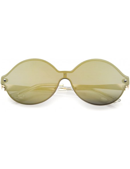 Rimless Oversize Round Color Mirror Shield Lens Metal Temple Rimless Sunglasses 69mm - Gold / Gold Mirror - CH12K5FBG1N $12.26