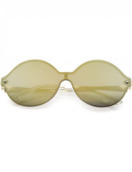 Rimless Oversize Round Color Mirror Shield Lens Metal Temple Rimless Sunglasses 69mm - Gold / Gold Mirror - CH12K5FBG1N $12.26