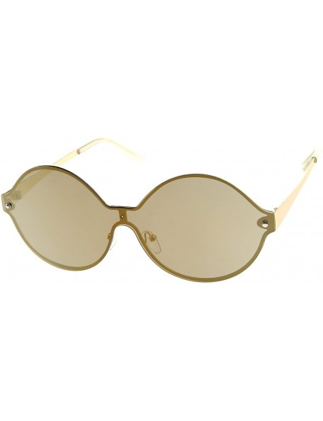 Rimless Oversize Round Color Mirror Shield Lens Metal Temple Rimless Sunglasses 69mm - Gold / Gold Mirror - CH12K5FBG1N $12.26