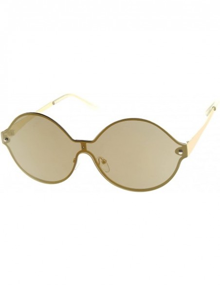 Rimless Oversize Round Color Mirror Shield Lens Metal Temple Rimless Sunglasses 69mm - Gold / Gold Mirror - CH12K5FBG1N $12.26