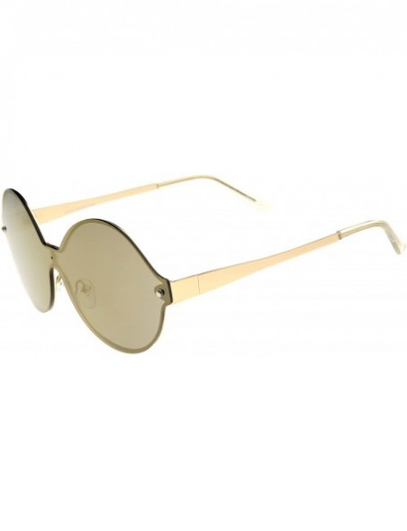 Rimless Oversize Round Color Mirror Shield Lens Metal Temple Rimless Sunglasses 69mm - Gold / Gold Mirror - CH12K5FBG1N $12.26