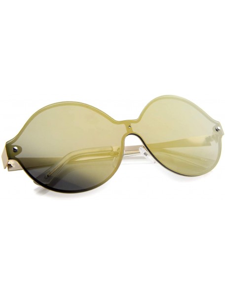 Rimless Oversize Round Color Mirror Shield Lens Metal Temple Rimless Sunglasses 69mm - Gold / Gold Mirror - CH12K5FBG1N $12.26
