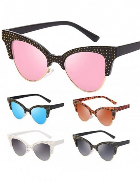 Shield Women Cateye Shaped Semi-Rimless Vintage Eye Sunglasses Retro UV Resistance Eyewear Fashion Radiation Protection - C01...