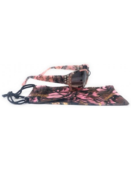 Rectangular Camo Camouflage Western Ladies Sunglasses + Matching Drawstring Case - Light Pink Rhinestone - C718DLEROS5 $15.01