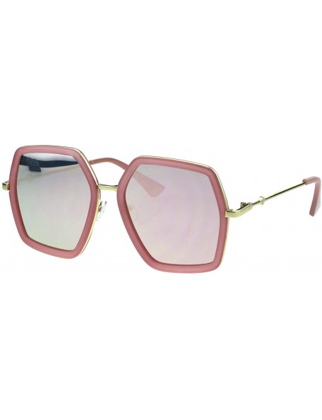 Butterfly Womens Double Rim Polygon Shape Designer Fashion Sunglasses - Pink Pink Mirror - CA18GS2Y58M $13.08