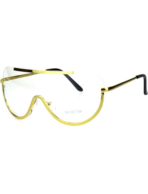 Shield Unisex Shield Clear Lens Glasses Flat Top Oversized Metal Frame UV 400 - Gold - CS18L3IXY03 $8.44