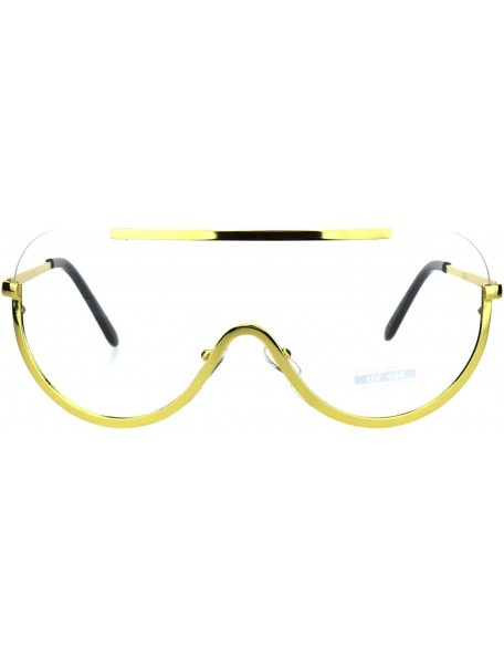 Shield Unisex Shield Clear Lens Glasses Flat Top Oversized Metal Frame UV 400 - Gold - CS18L3IXY03 $8.44