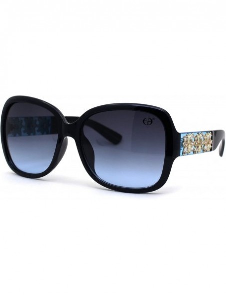 Butterfly Womens Large Rhinestone Flower Jewel Arm Butterfly Sunglasses - Black Blue Smoke - CX19859HXX0 $10.09