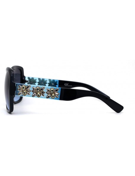 Butterfly Womens Large Rhinestone Flower Jewel Arm Butterfly Sunglasses - Black Blue Smoke - CX19859HXX0 $10.09