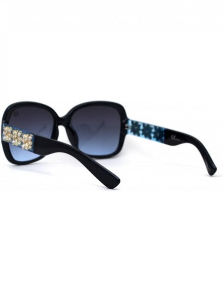 Butterfly Womens Large Rhinestone Flower Jewel Arm Butterfly Sunglasses - Black Blue Smoke - CX19859HXX0 $10.09