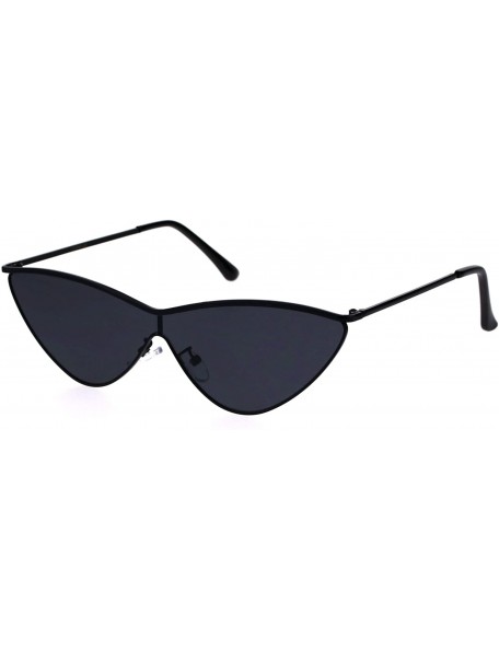 Oversized Womens Futuristic Shield Cat Eye Metal Rim Retro Sunglasses - All Black - C418E0ZSUTT $10.89