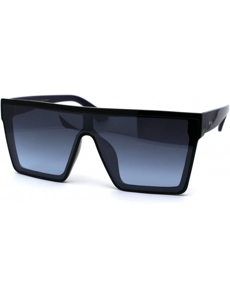 Rectangular Womens Flat Top Shield Mafia Boyfriend Sunglasses - Black Blue Blue - C5196WI0CND $13.37