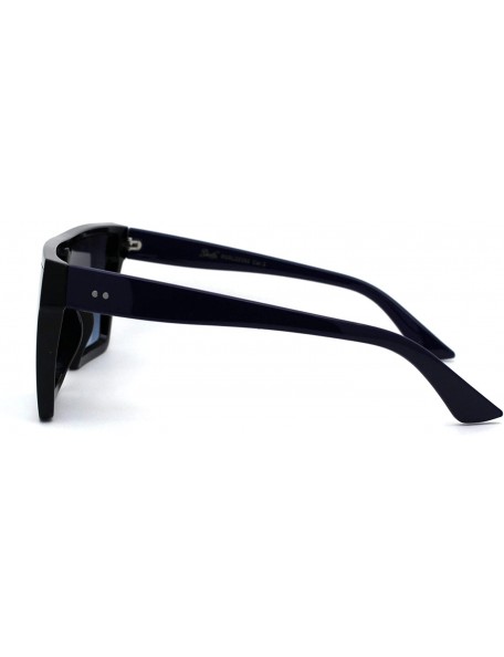 Rectangular Womens Flat Top Shield Mafia Boyfriend Sunglasses - Black Blue Blue - C5196WI0CND $13.37