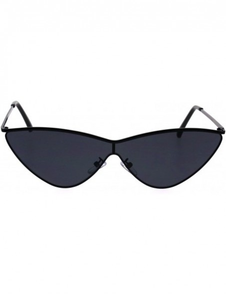 Oversized Womens Futuristic Shield Cat Eye Metal Rim Retro Sunglasses - All Black - C418E0ZSUTT $10.89