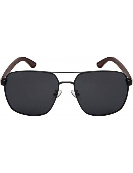 Square Polarized Square Aviator Natural Bamboo Arms Sunglasses Lightweight 1220BM-P - CA18O7Q448G $12.06