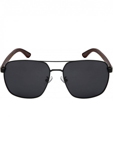 Square Polarized Square Aviator Natural Bamboo Arms Sunglasses Lightweight 1220BM-P - CA18O7Q448G $12.06