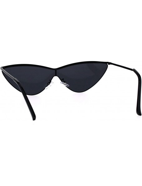 Oversized Womens Futuristic Shield Cat Eye Metal Rim Retro Sunglasses - All Black - C418E0ZSUTT $10.89