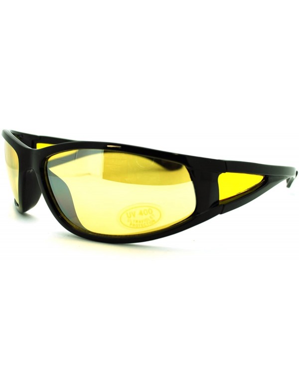 Oval Mens Night Vision HD Vision Yellow Lens Warp Sport Motorcycle Riding Sunglasses - CV11KUKHOMT $12.51