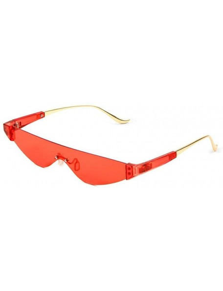 Shield Slim Rimless Mono One Piece Shield Futuristic Skinny Sunglasses - Red Crystal & Gold Frame - CN18U379IMI $14.39