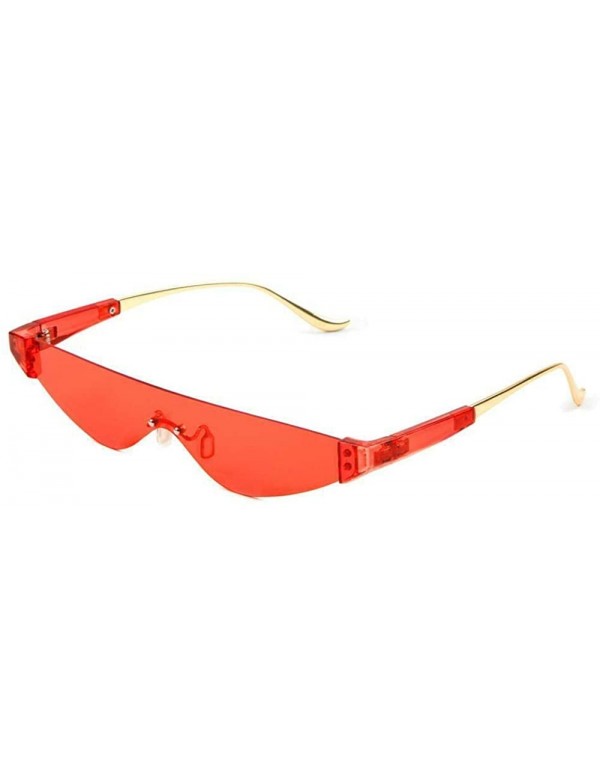 Shield Slim Rimless Mono One Piece Shield Futuristic Skinny Sunglasses - Red Crystal & Gold Frame - CN18U379IMI $14.39