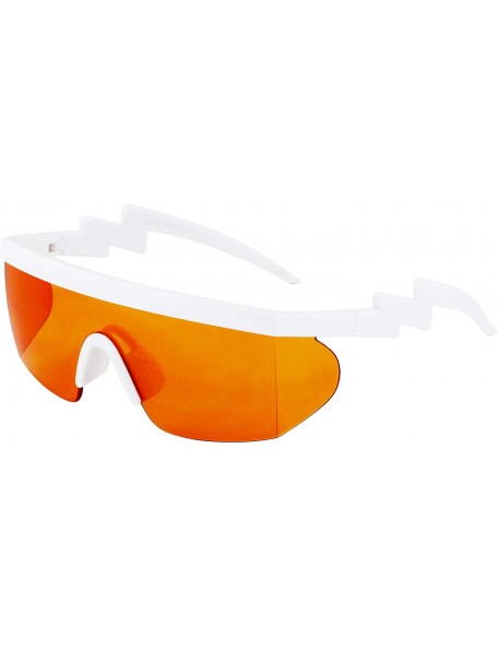 Wrap Semi Rimless Goggle Style Retro Rainbow Mirrored Lens ZigZag Sunglasses - Orange - CH18SXM5MAN $9.10