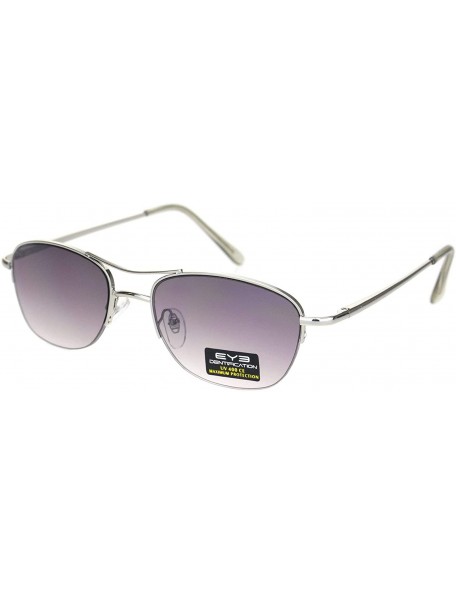 Rectangular Womens Boyfriend Style Narrow Rectangular Half Rim Pilots Sunglasses - Silver Gradient Black - CS18O3LYAEW $11.85