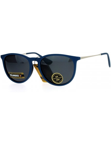 Wayfarer Polarized Lens Rubberized Matte Horn Rim Retro Sunglasses - Blue - CK12ITP9YM9 $24.51