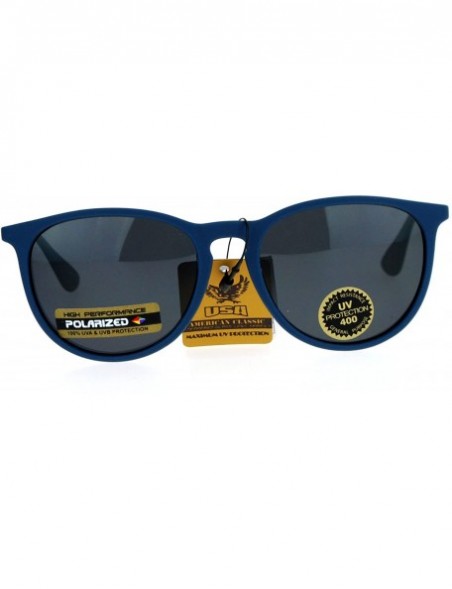 Wayfarer Polarized Lens Rubberized Matte Horn Rim Retro Sunglasses - Blue - CK12ITP9YM9 $10.37
