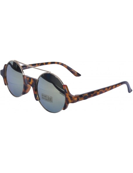 Round Round Mirrored Brow Bar Sunglasses - Tortoiseshell Brown - CS19064MLKA $11.73