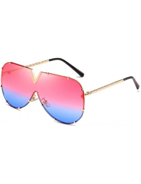 Oversized Oversized Aviator Sunglasses Vintage Retro Gold Metal Frame Colorful Lenses - F - CF18RQHX0W7 $11.45