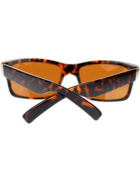 Rectangular Mens Narrow Rectangular Horn Rim Metal Hinge Luxury Fashion Sunglasses - Tortoise - CU11NOV7IH7 $12.41