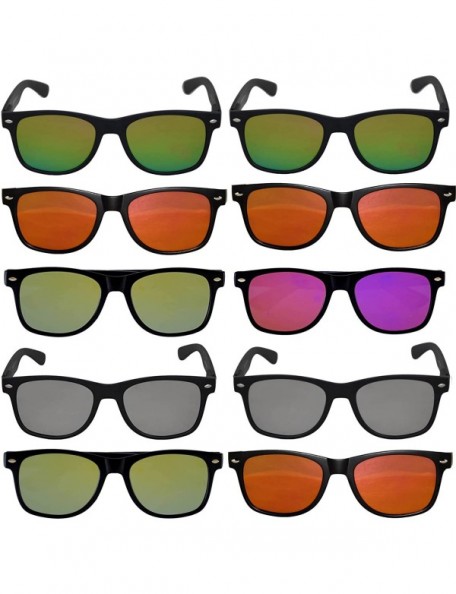 Rectangular Wholesale of 10 Pairs Mirror Reflective Colored Lens Sunglasses Horn Rimmed Style - C912O703V5M $19.80