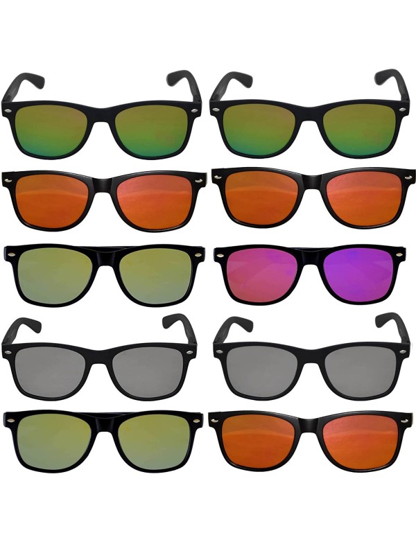 Rectangular Wholesale of 10 Pairs Mirror Reflective Colored Lens Sunglasses Horn Rimmed Style - C912O703V5M $19.80